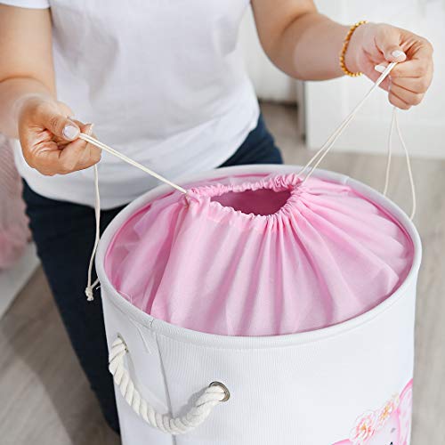 INough Laundry Baskets Kids Laundry Hamper, Pink Baby Hamper Elephant Basket Large Collapsible Kids Hamper with Handles Waterproof Round Linen Storage Basket for Toddler/Girls (Pink Elephant) - color: Pink Elephant