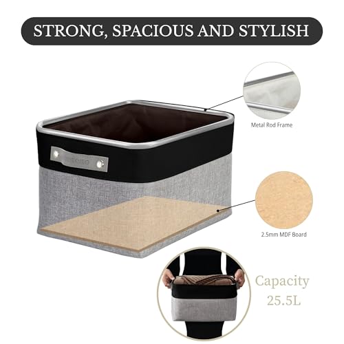 DECOMOMO Storage Bins, Large Fabric Storage Baskets for Shelves, Decorative Linen Closet Organizer, 15 x 11 x 9.5 inches (Grey & Black, 3 Pack) - color: Grey and Black, size: Large/3P