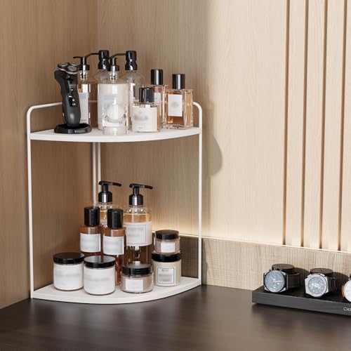 Forest Angle Bathroom Counter Organizer,Countertop Organizer,Vanity Organizers,Bathroom Storage,Bathroom Sink Caddy,Counter Shelf,Corner Counter,Corner Shelves(White) - color: White 2 Tier