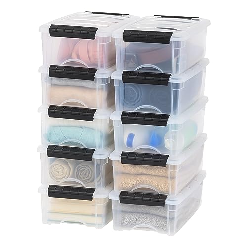 IRIS USA 6 Qt Stackable Plastic Storage Bins with Lids, 10 Pack - BPA-Free, Made in USA - See-Through Organizing Solution, Latches, Durable Nestable Containers, Secure Pull Handle - Clear - color: Clear, size: 6 Qt, style: 10 Pack