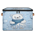 Custom Storage Basket with Name, Personalized Storage Bins with Zipper Lid, Foldable Fabric Storage Box Large capacity with Handle Balloon Bear - color: Option 17