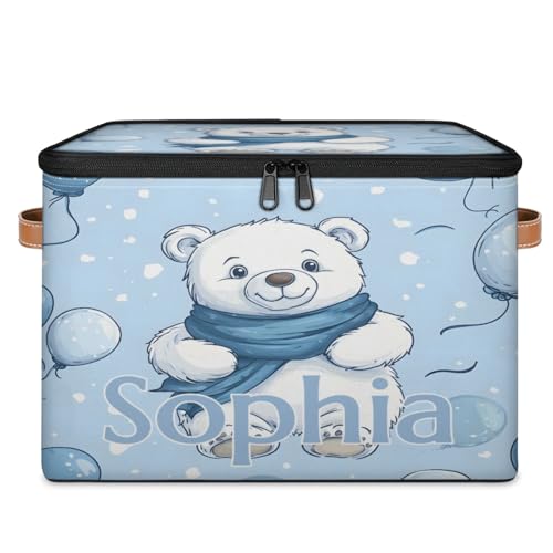 Custom Storage Basket with Name, Personalized Storage Bins with Zipper Lid, Foldable Fabric Storage Box Large capacity with Handle Balloon Bear - color: Option 17