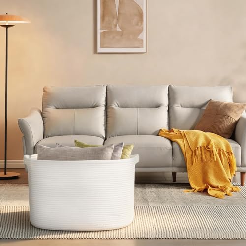 MEGASKET Extra Large White Storage Basket, 23.6" x 17" x 12" Rectangle Blanket Storage for Living Room, White Woven Cotton Rope Basket, Big Kids Toy Box Bin, XXXL Wicker Laundry Baskets for Organizing - color: White, size: 23.6"x17"x12