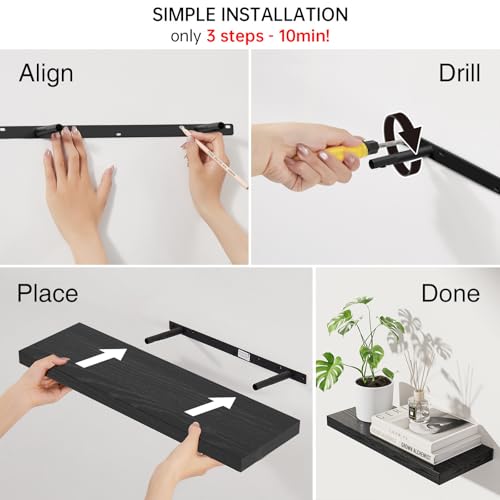 BAYKA Floating Shelves for Wall, Set of 3, 22.5 Inches Wall Mounted Rustic Wood Shelves for Bathroom, Bedroom, Living Room or Kitchen Decor, Storage for Books, Lego, Plants, Daily Necessities, Black - color: A. Black - Universal Classic Style, size: 22.5i