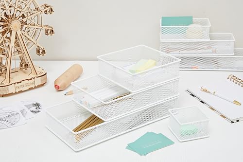 Annova Mesh Stackable Drawer Cabinet and Shelf Organizer Bins Storage Basket School Office Supply Holder Tray- Set of 2 (White, 6x6x2 Inch) - color: White, size: 6x6x2 Inch