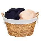 Household Essentials Round Wicker Laundry Basket with Handles, Whimsical Water Hyacinth Basket, Supportive Metal Frame, Removable Polyester Liner, Handwoven, Well-Structured and Versatile, Natural - color: Natural Water Hyacinth