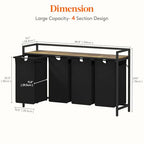 Lifewit Laundry Hamper 4 Section, 168L Pull out Laundry Clothes Basket Organizer with Large Top Shelf and 4 Removable Bags and Handles for Laundry Room Bedroom Bathroom, Black with A Shelf - color: Black, style: Laundry hamper with a shelf
