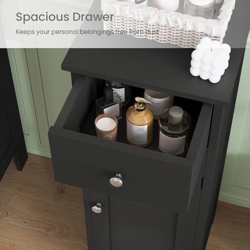 Iwell Bathroom Storage Cabinet, Small Bathroom Floor Cabinet with Drawer & Storage Shelf, Free-Standing Organizer Cabinets for Hallway/Living Room, Black - color: Black, 1 Drawers