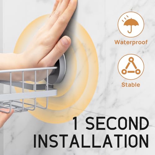 LEVERLOC Corner-adaptive Suction Cup Shower Caddies 2 Pack, Stainless Steel Rustproof Corner Shower Shelf, Large Capacity Removable Suction Cup Bathroom Organizer, Drill-Free Wall Mounted Basket, Gray - style: Corner Caddy, Grey