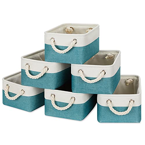Temary Small Fabric Basket Shelf Storage Bins for Organizing 6 Pcs Decorative Baskets for Gifts Empty Collapsible Small Storage Bins for Home, Closet(Teal,11.8 L x 7.9 W x 5.3 H inches) - color: Teal&white, size: 11.8L x 7.9W x 5.3H inches (6pcs)