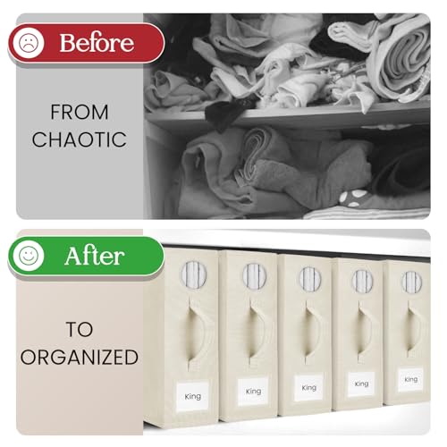 TOSORO 6 Pack Bed Sheet Organizer and Storage, Foldable Storage Bed Sheet Organizer for Linen Closet with Viewing Window & Label for Bedding Sheets & Blankets (Queen & King Size) Cream - color: Cream, size: 6 Pack