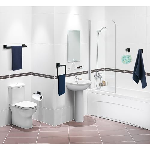 5 Pieces Bathroom Hardware Accessories Set Matte Black, 16Inch Square Towel Racks Set for Bathroom, SUS304 Stainless Steel Towel Bar Set, Bath Accessories Sets Wall Mounted - color: Matte Black, size: 16" 5pcs