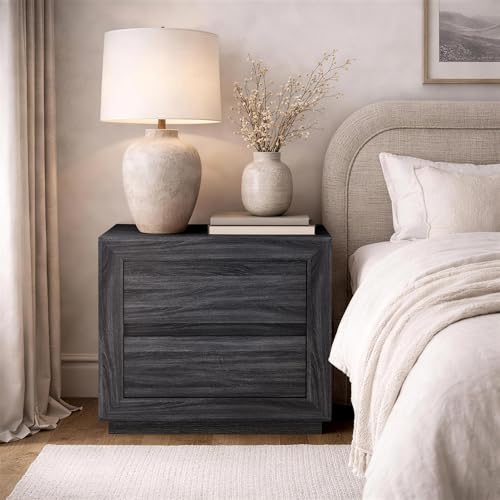 Manhattan Comfort Soren 26" Contemporary Nightstand with 2 Drawers, Modern Wood Design Bedside Table, Handle-Less Storage Drawers, Compact & Functional, Charcoal Gray - color: Charcoal Gray