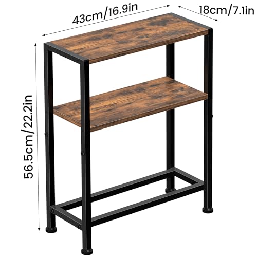 Narrow Side Table for Small Space, 2-Tier Small End Table with Shelf Holder, Slim Nightstand, Skinny Snack Couch Table in Living Room, Bedroom, Study, Kitchen and Balcony (Rustic Brown &Black) - color: Rustic Brown