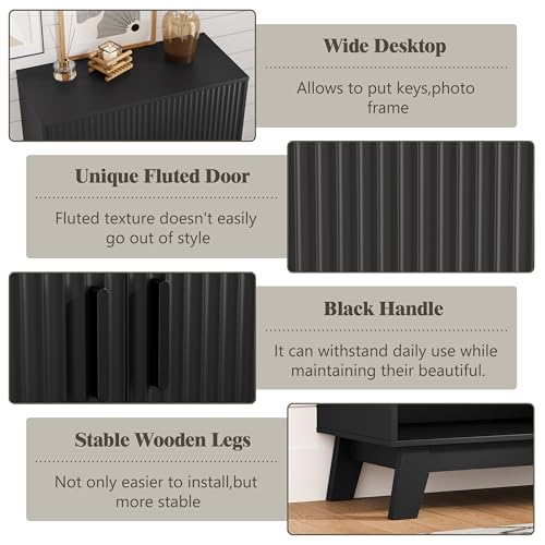 Shoe Cabinet Storage for Entryway, 5 Tier Fluted Shoe Storage Cabinet with Wooden Legs, Narrow Hidden Shoe Organizer with Adjustable Shelves, Freestanding Shoe Rack for Entryway, Hallway, Black - color: Black, size: 5 Tier