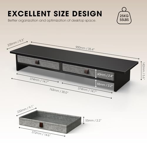 Fenge Monitor Stand with Drawer, 2 Tiers Dual Monitor Riser for Desk, 35 Inch Computer Stand for 2 Monitors, Desk Shelf for Home, Office, Laptop, PC, TV, Printer - color: Black