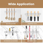 3PCS Broom Holder Wall Mount, No-Drilling Self-Adhesive Mop and Broom Storage Rack (4 Racks with 5 Hooks),Wall-Mounted Broom Hanger for Bathroom, Kitchen, Closet, Garage (White) - color: White
