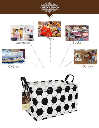 HUNRUNG Rectangle Canvas Storage Basket Foldable Waterproof Toy Organizer Bin with Handles Fabric Collapsible Storage Bins for Shelves Kids Room Playroom Nursery Clothes and Pet Supplies(REC-Football) - color: REC-Football