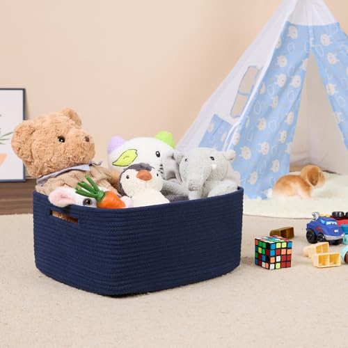 MiniArk Large Storage Baskets for Shelves, Closet Organizers Bins for Clothes Blanket Towels, Baby Nursery, Toy Baskets Box, Woven Rope Baskets, 17 x 13 x 7.5”, 2 Packs Navy Blue - color: Navy Blue, size: 2pcs-L17×W13×H7.5"