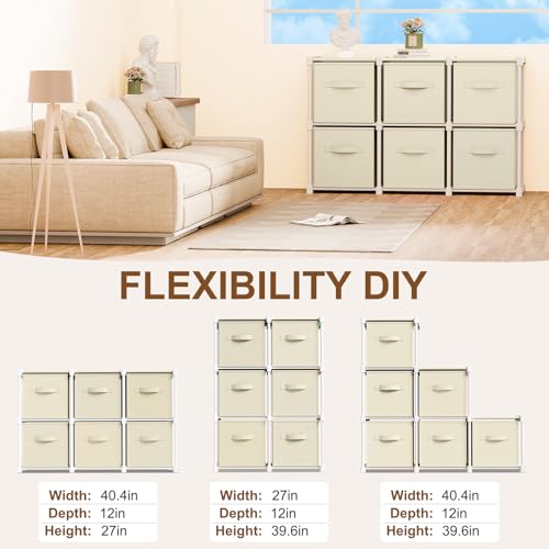 Briwooody 6 Cube Storage Organizer Bins with Shelf 11'' Toy Storage Box Back to School Dorm Organizers Fabric Unit for Playroom Book (Creamy White) - color: White