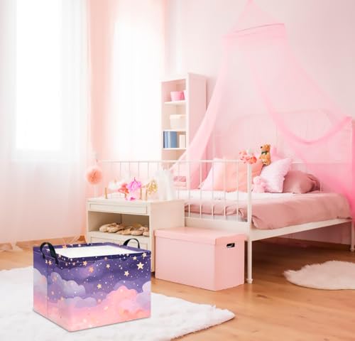 CLOCOR Rectangular Storage Basket,Collapsible Cute Pattern Storage Bin,Waterproof Books Box with Handles,Gift Basket(Pink Sky) - color: Pink Sky