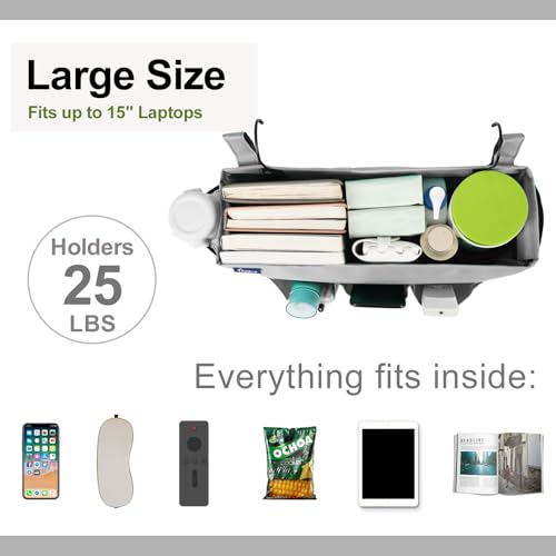 Surblue Bedside Organizer with Hook Bedside Caddy Hanging Storage Bag with Adjustable Straps and Water Bottle Holder for Home College Dorm Bunk Bed Accessories, Hospital Bed,Lightgrey - color: Lightgrey