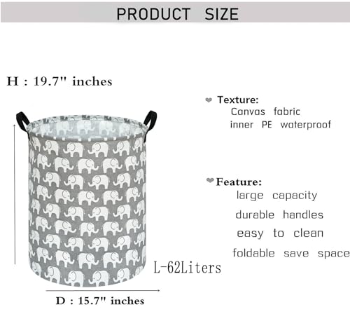 KUNRO Kids Laundry Hamper Clothes Gift Basket Storage Laundry Baskets Organizer Bin with Handles for Nursery Room (Elephant) - color: Elephant
