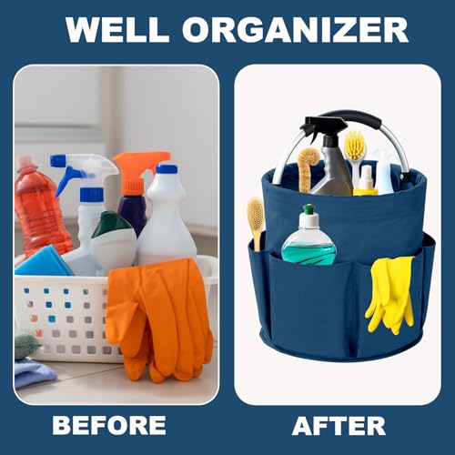 Cleaning Caddy with Handle, 17L Foldable Cleaning Supplies Organizer, Portable Storage Basket, Cleaning Supply Caddy, Multifunctional Cleaning Bucket Bag for Garden, Home, Kitchen (Blue) - color: Blue