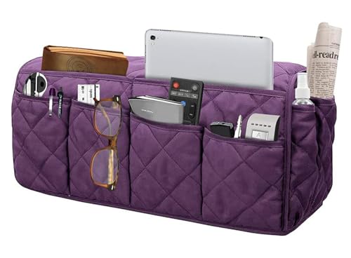 Armchair Caddy for Recliner Sofa Remote Control Holder Organizer for Recliners Purple Sofa Armrest Cover with 14 Pockets for Armchair Organizer