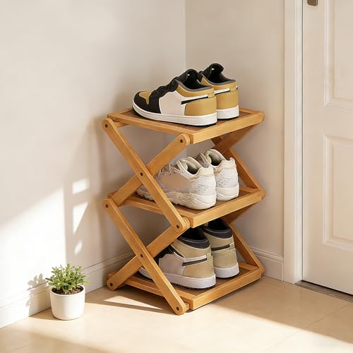 YYW Shoe Rack, Foldable Bamboo Shoes Shelf, Freestanding Shoe Storage Organiser for Entryway, Bedroom, Closet, Hallway - Functional, Natural Shoe Rack (Original, 3 Layers) - color: Original, size: 3 layers