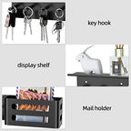 MKO Key Holder for Wall, Mail Organizer Key Rack with Tray, Key Holder Adhesive Wall Mount, 4 Hooks(Black) - color: Black with Shelf