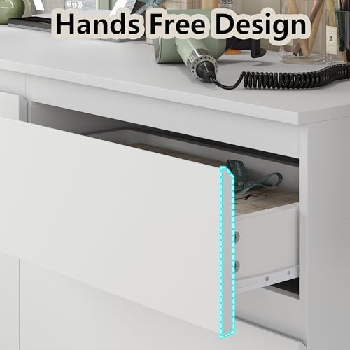 Furniouse Modern 6 Large Storage Drawers Dresser for Clothes Organizer, White Modern Chest of Drawers for Closet, 47" Long Drawer Organizer Cabinet for Bedroom, Living Room, Entryway, Hallway - size: 15"D x 47.3"W x 29.7"H (6 Drawers)