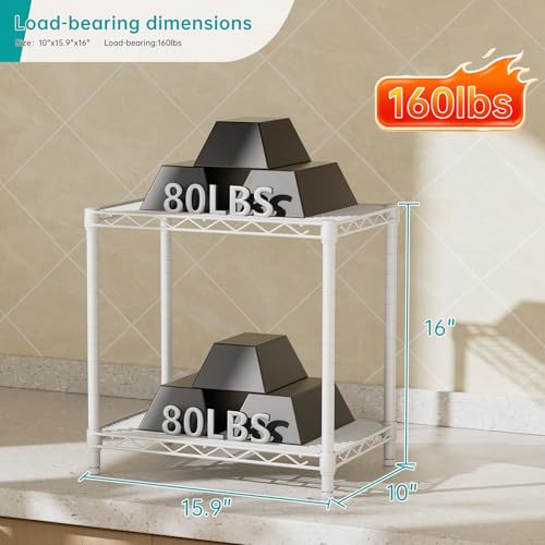 SINGAYE Shelf Closet Wire Shelving：Adjustable Metal Unit for Laundry Room Organization Bathroom Kitchen Home Storage Small Pantry Rack Shelves - color: White, size: 2Tier-10"Dx15.9"Wx16"H
