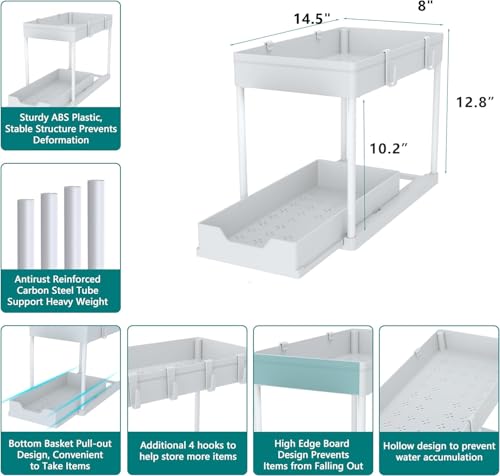Under Sink Organizer - 2 Pack | Pull out Bathroom Organizer | 2 Tier Slide out Bathroom/Kitchen Organizers and Storage | White - style: 2 PACK White