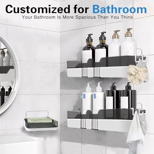 2-Pack Shower Caddy, Separable Shower Organizer with Soap Dish and Hooks, No Drilling Double Layer Shower Shelf, Used for Bathroom and Kitchen (Black) - size: Shower Caddy + Soap Dish
