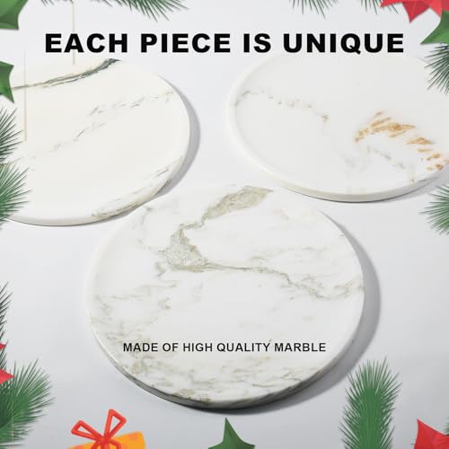 Karibiber Marble Serving Tray, 11.8in Round Vanity Tray for Bathroom Countertop, Calacatta Candle Holder for Coffee Table/Kitchen, Stone Home Decorative Catchall Tray for Perfume - color: Calacatta Golden