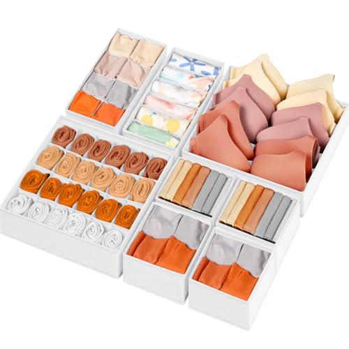 Criusia Drawer Organizer Clothes, 8 Pack Dresser Organizer Bins for Baby Clothes, Underwear Sock, Fabric Closet Organization and Storage Dividers for Nursery Bedroom (96 Compartments, White) - color: White, size: 8 Pack