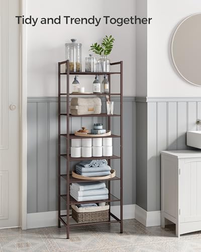 SONGMICS Narrow Shoe Rack - Sturdy 8 Tier Metal Tall Shoe Rack Shelf, Slim Shoe Storage Organizer for Closet Entryway Small Spaces, Bronze, 12"D x 17.6"W x 50.6"H - color: Bronze