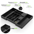 Bamboo Kitchen Drawer Organizer, Expandable Silverware Organizer with Removable Knife Block, 6-8 Slots- Utensil Holder & Cutlery Tray Drawer Dividers, 2.36" Deep for Extra Capacity, Black - color: Black