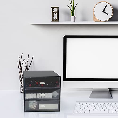 Desk Organizer with Drawer, Desk Storage Box, Plastic Office Stationery Supplies Organizers, Desktop Organizer for Office School Home (3 drawer, Black) - color: Black, style: 3 drawer