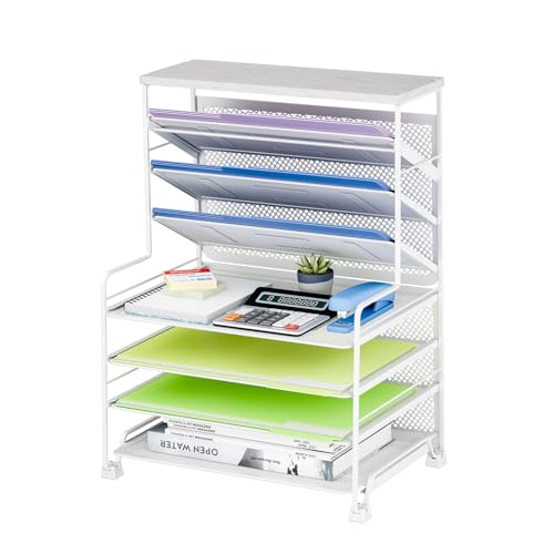 Simple Trending 7 Tier Desk File Organizer, Letter Tray Paper Organizer, Mesh Desk Accessories File Folder for Office, Home or School, White - color: White