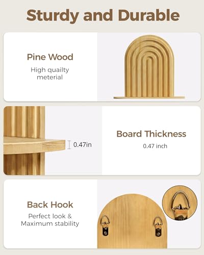 Bamworld Boho Wall Decor Plant Wall Shelf Mid Century Modern Decor Hanging Plant Shelf 2-Tier Wooden Floating Shelves for Home Bathroom Bedroom Living Room Office Holding Planter Decoration Natural - color: Natural, size: 16.7'' -1 Pcs