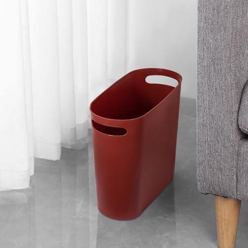 rejomiik Small Trash Can, 3.5 Gallon Slim Garbage Can Plastic Waste Basket with Handles Container Bin for Narrow Spaces Bathroom, Bedroom, Kitchen, Office at Home, Red - color: Red, size: 1 pack