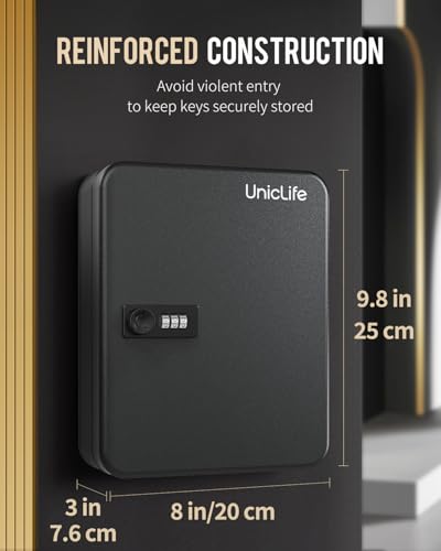 Uniclife 28 Position Key Cabinet with Combination Lock Resettable Black Digital Security Storage Box Steel Key Organizer with Colorful Key Tag Labels Stickers and Hooks - color: Black, size: 28 Keys