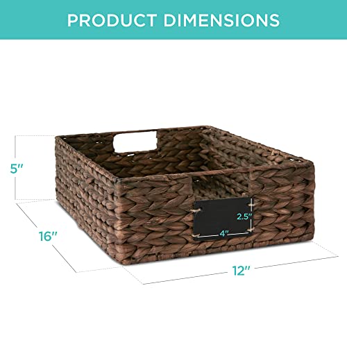 Best Choice Products Set of 4 16x12in Large Water Hyacinth Pantry Baskets, Woven Organizers w/Chalkboard Label, Chalk Marker - Brown - color: Brown, size: 12x16x5in