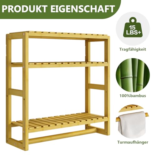 Galood Over The Toilet Storage Bathroom Shelves Wall Mounted 3 Tier Space Saver Corner Shelf Organizer Bamboo Towel Rack Toilet Paper Cabinet with Hanging Rod Yellow - color: Natural 1pack, size: Standard