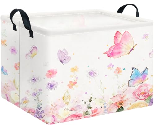 CLOCOR Rectangular Storage Basket,Collapsible Cute Pattern Storage Bin,Waterproof Books Box with Handles,Gift Basket(Golden Butterfly) - color: Golden Butterfly