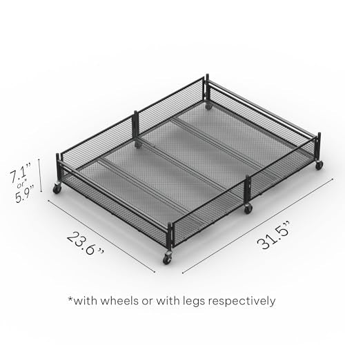 Under Bed Storage with Wheels – Heavy Duty Large Metal Storage Container (70lb Load), Low Profile Rolling Organizer with Removable Rubber Wheels, Easy Access for Clothes, Shoes & Blankets - size: Pack of 1