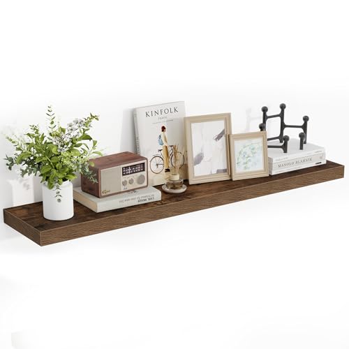 Acovy 48 Inch Floating Shelves, 48"x9.25"x1.5" Inch Deep Floating Shelves for Wall, Wooden Shelves for Bathroom, Bedroom, Living Room, Brown, 1 Piece - color: Brown, size: 48"x9.25"-1pc