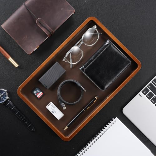 ProCase Wooden Valet Tray for Men, Wood Catch-All EDC Organizer, Nightstand, Entryway Bedside Dump Holder, for Wallets, Keys, Watches, Phones, Loose Change, Trinkets -DarkBrown - color: Dark Brown